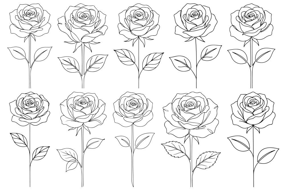 Simple Linework Rose Stem Tattoo Bundle